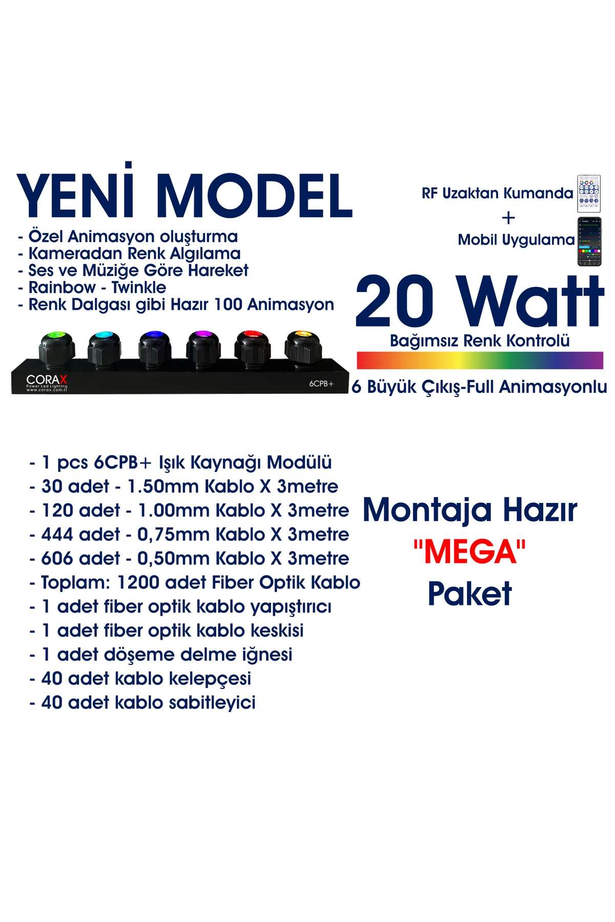 Montaja Hazır "MEGA" Fiber Optik Yıldız Tavan Seti