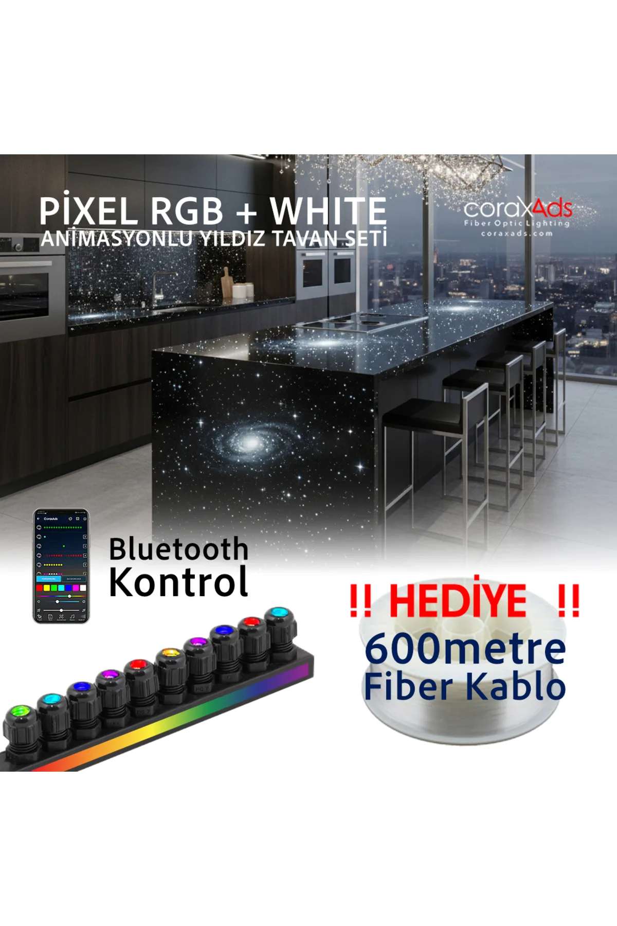 Animasyonlu Yıldız Tavan Uygulama Seti, Fiber Optik Aydınlatma Kurulum Kiti