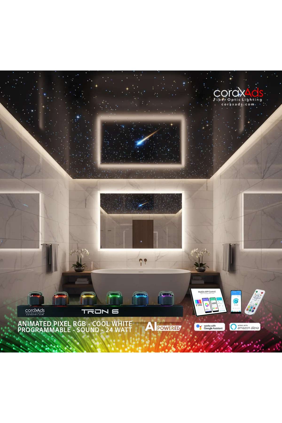 BANYO AMBİYANS AYDINLATMA YILDIZ TAVAN UYGULAMA SETİ - KAYAN YILDIZLI