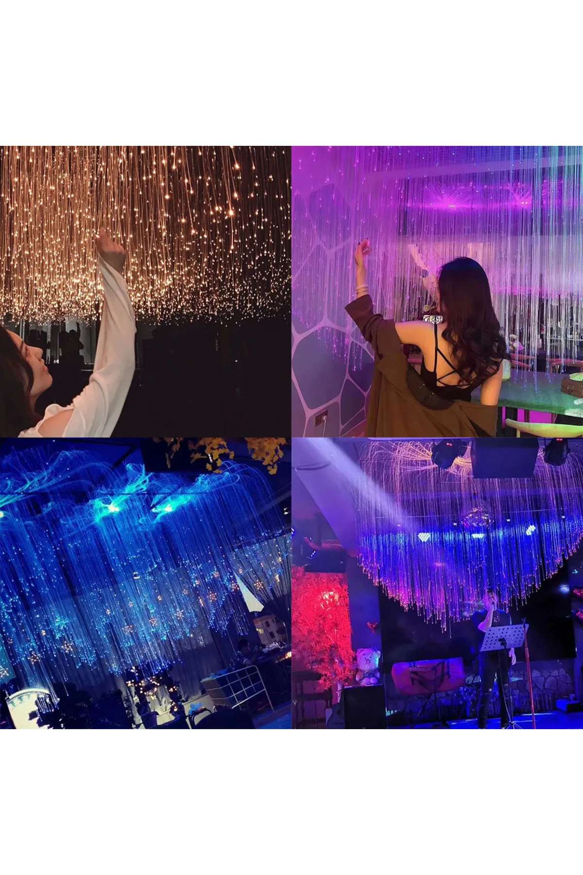 Fiber Optik Şelale, Işık Perdesi, Yağmur Dekor, 500 ADET 3MT 0.75MM KABLO + Animasyonlu IŞIK KAYNAĞI