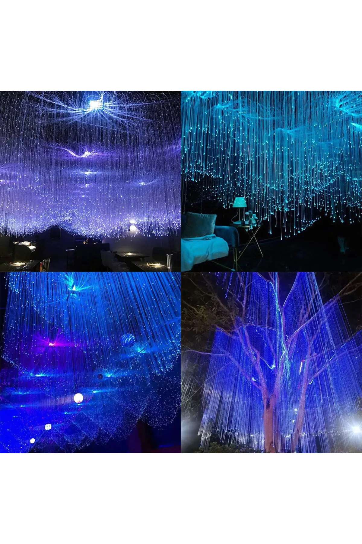 Fiber Optik Şelale, Işık Perdesi, Yağmur Dekor, 500 ADET 3MT 0.75MM KABLO + Animasyonlu IŞIK KAYNAĞI