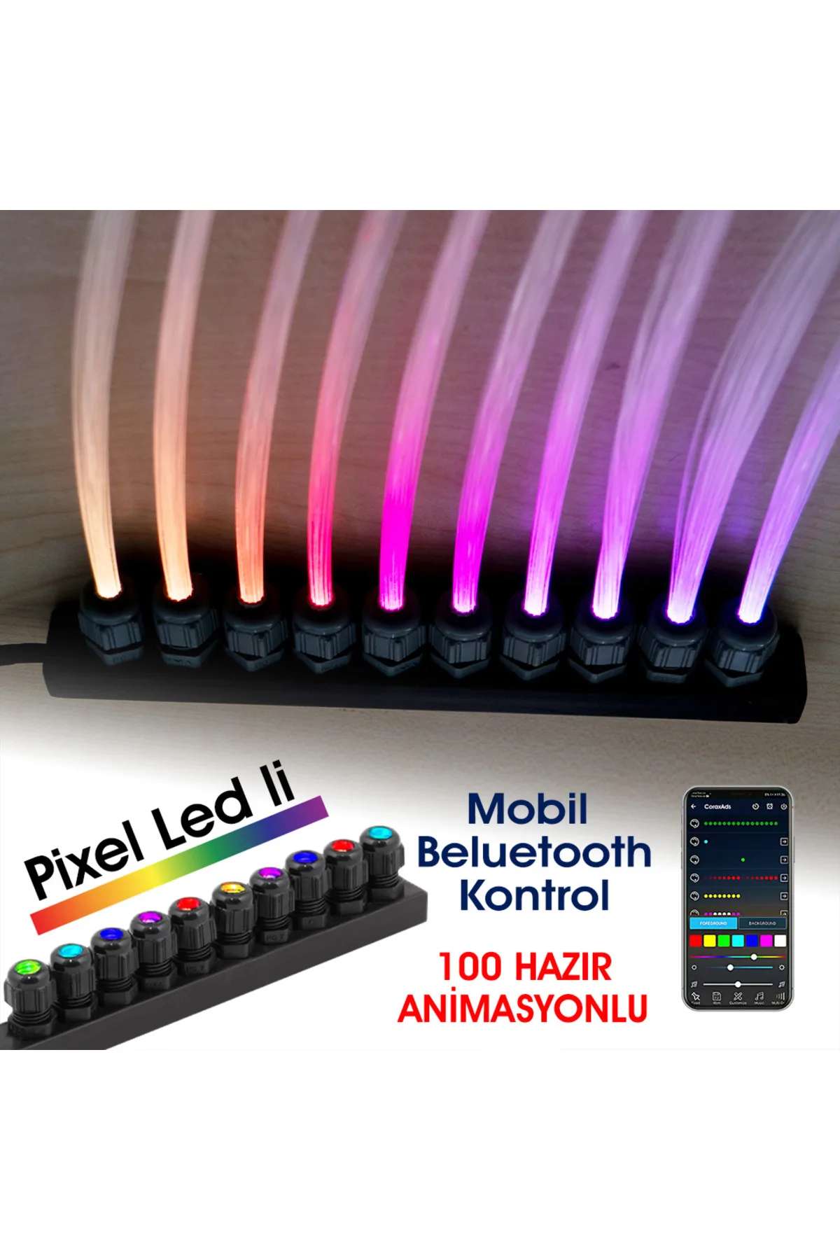 Fiber Optik Şelale, Işık Perdesi, Yağmur Dekor, 500 ADET 3MT 0.75MM KABLO + Animasyonlu IŞIK KAYNAĞI