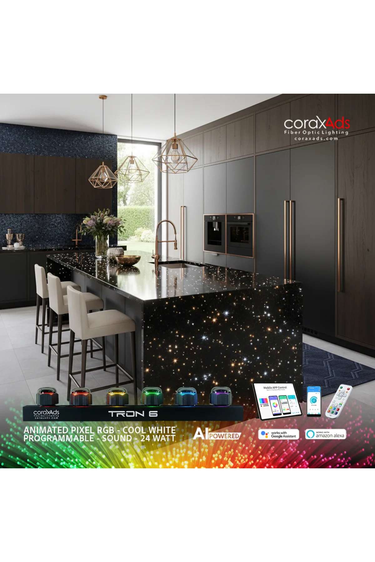 MUTFAK AMBİYANS AYDINLATMA TASARIM FİBER OPTİK YILDIZ KİTİ - KAYAN YILDIZLI - EKO PRO