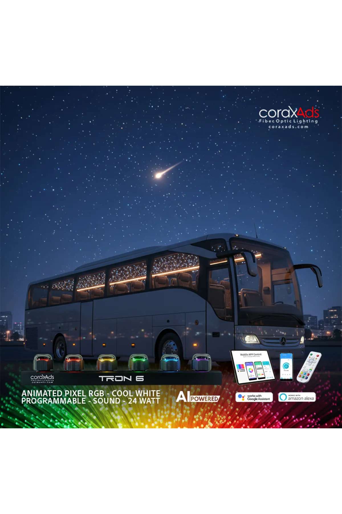 OTOBÜS AMBİYANS AYDINLATMA FİBER OPTİK YILDIZ TAVAN SETİ - KAYAN YILDIZLI - EKO PRO