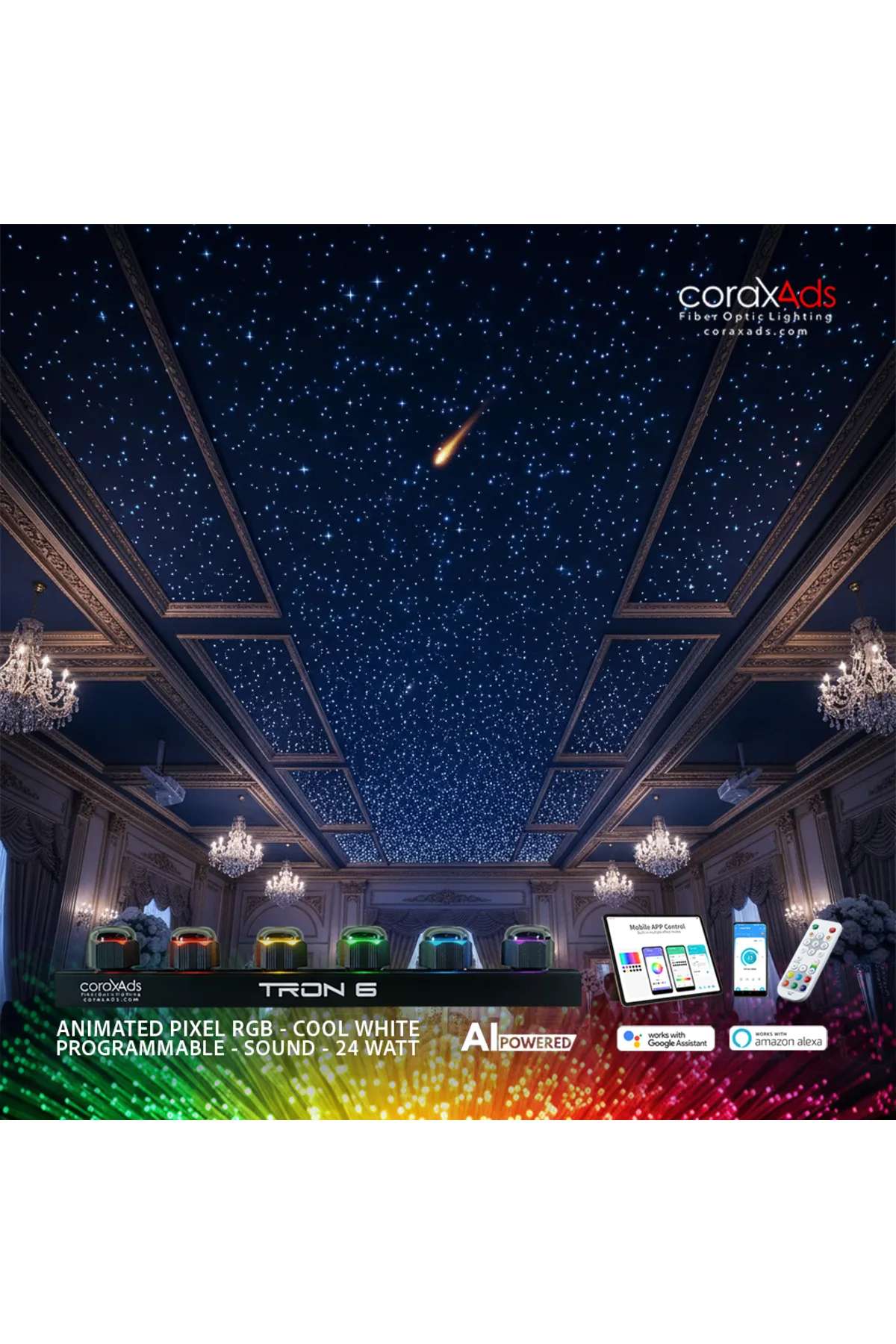 RESTORAN, KAFE AMBİYANS AYDINLATMA YILDIZ TAVAN FİBER OPTİK UYGULAMA KİTİ - KAYAN YILDIZLI