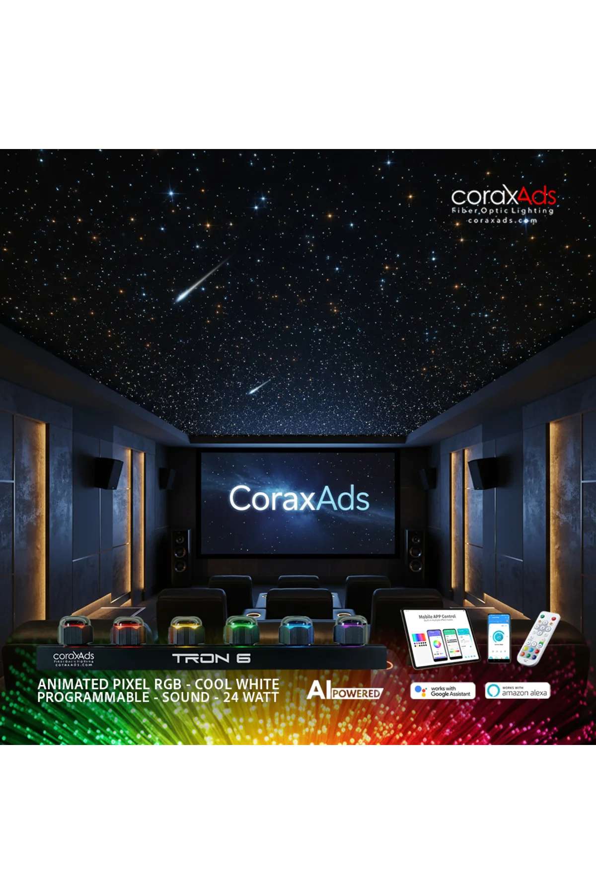 SİNEMA ODASI AMBİYANS AYDINLATMA FİBER OPTİK YILDIZ TAVAN SETİ - KAYAN YILDIZLI