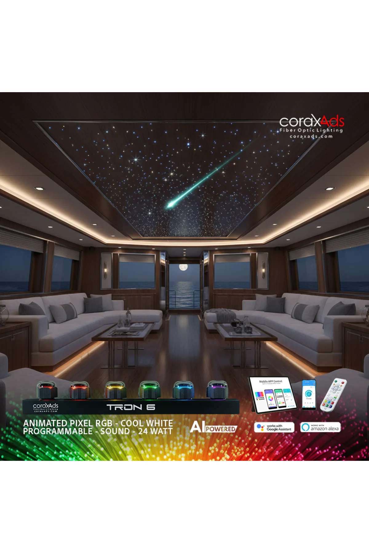 TEKNE, YAT, DENİZ TAŞITLARI AMBİYANS AYDINLATMA FİBER OPTİK YILDIZ TAVAN SETİ - KAYAN YILDIZLI