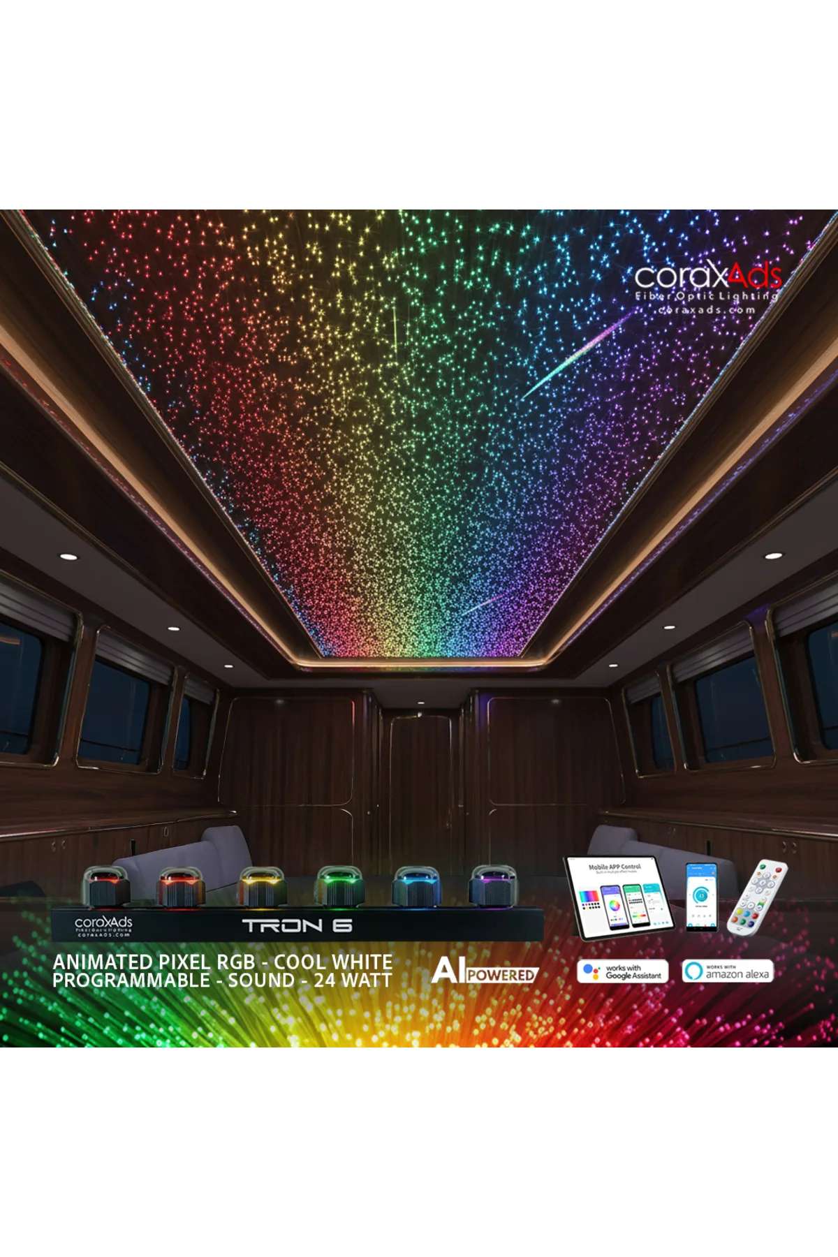 TEKNE, YAT, DENİZ TAŞITLARI AMBİYANS AYDINLATMA FİBER OPTİK YILDIZ TAVAN SETİ - KAYAN YILDIZLI