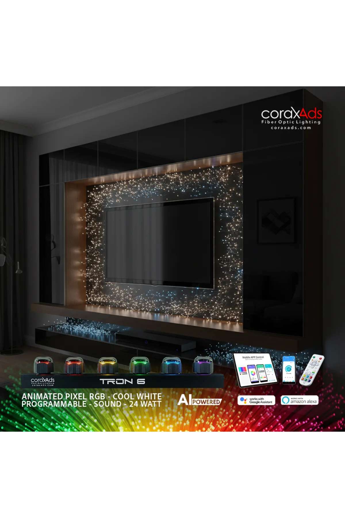 TV ARKASI ÜNİTESİ AMBİYANS AYDINLATMA FİBER OPTİK YILDIZ SETİ - KAYAN YILDIZLI