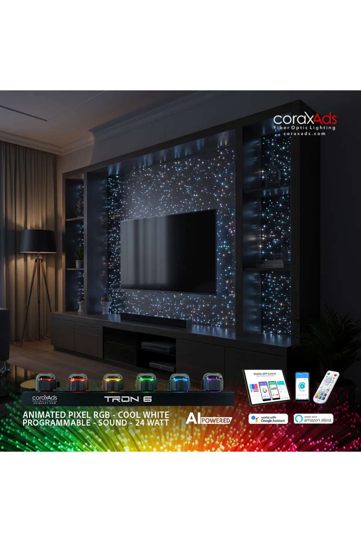 TV ARKASI ÜNİTESİ AMBİYANS AYDINLATMA FİBER OPTİK YILDIZ SETİ - KAYAN YILDIZLI