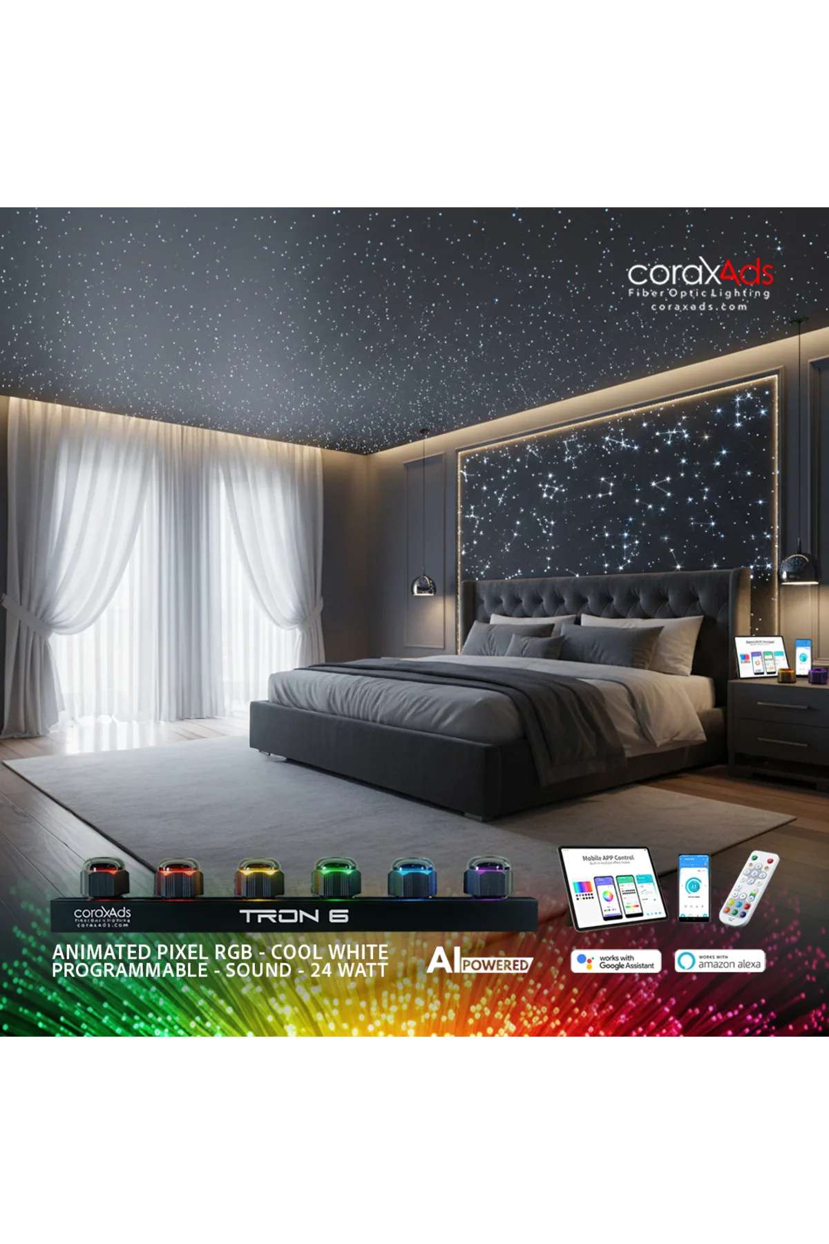 YATAK ODASI TAVAN YILDIZ FİBER OPTİK YILDIZ TAVAN UYGULAMA KİTİ - KAYAN YILDIZLI