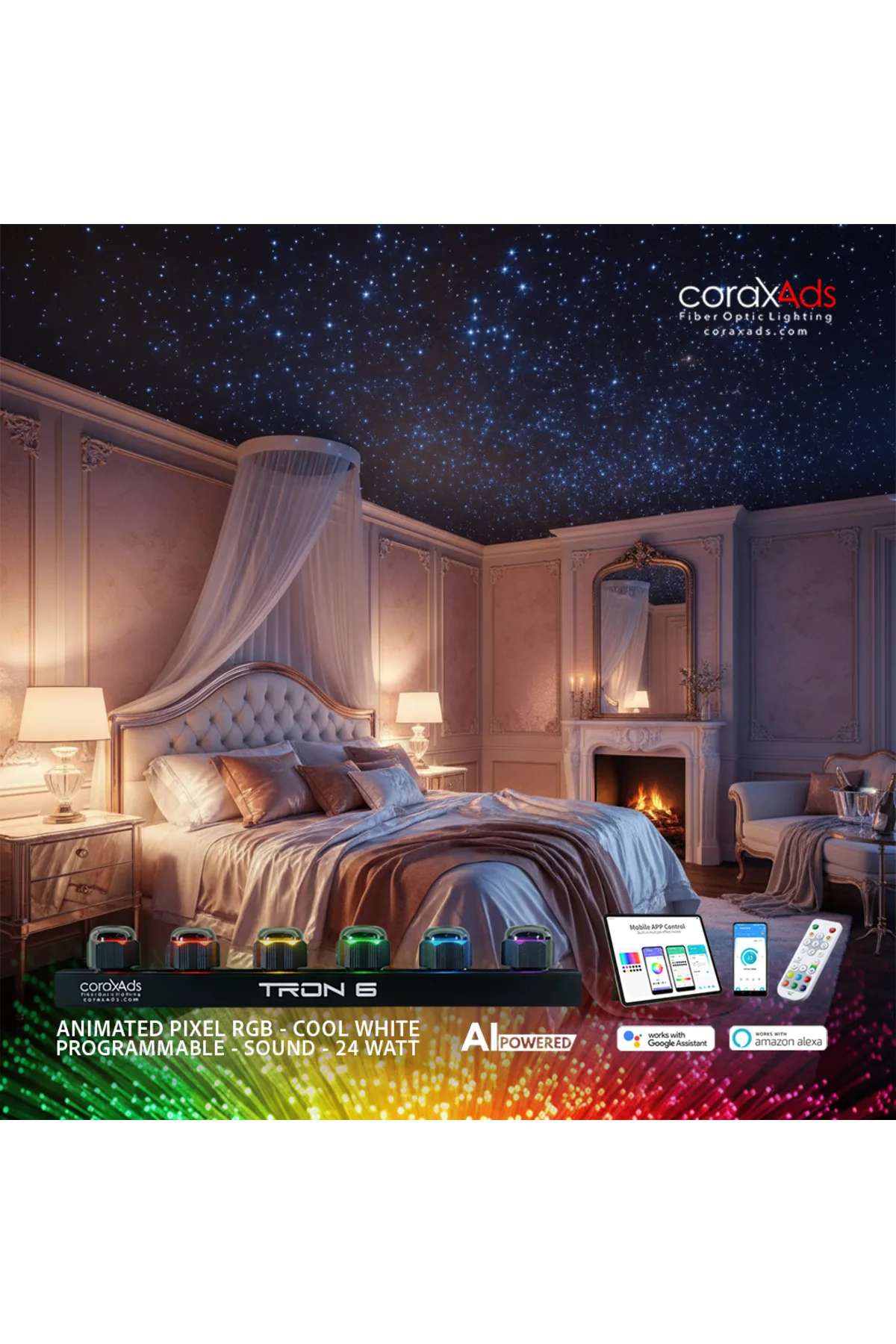 YATAK ODASI TAVAN YILDIZ FİBER OPTİK YILDIZ TAVAN UYGULAMA KİTİ - KAYAN YILDIZLI