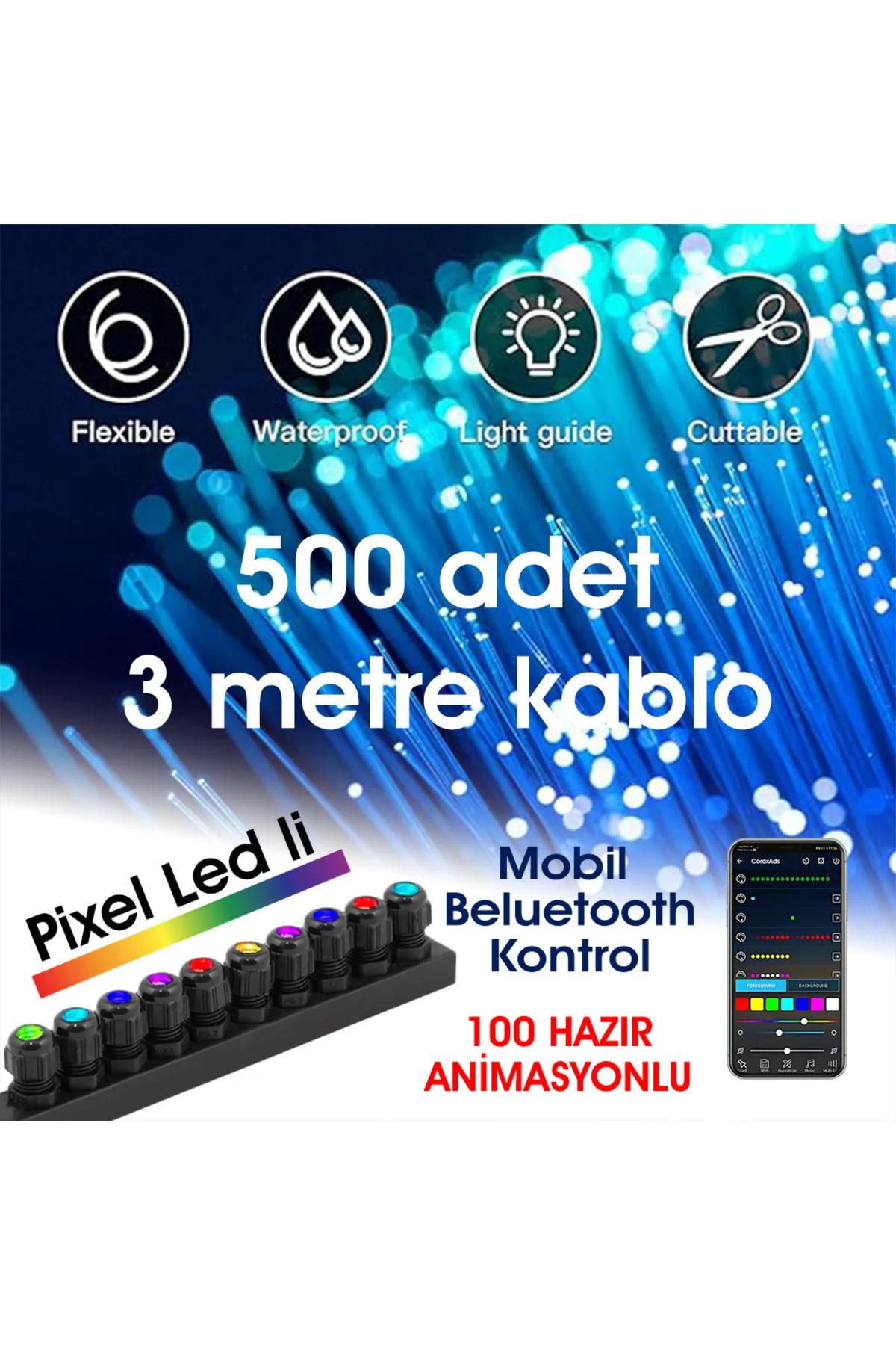 Fiber Optik Şelale, Işık Perdesi, Yağmur Dekor, 500 ADET 3MT 0.75MM KABLO + Animasyonlu IŞIK KAYNAĞI