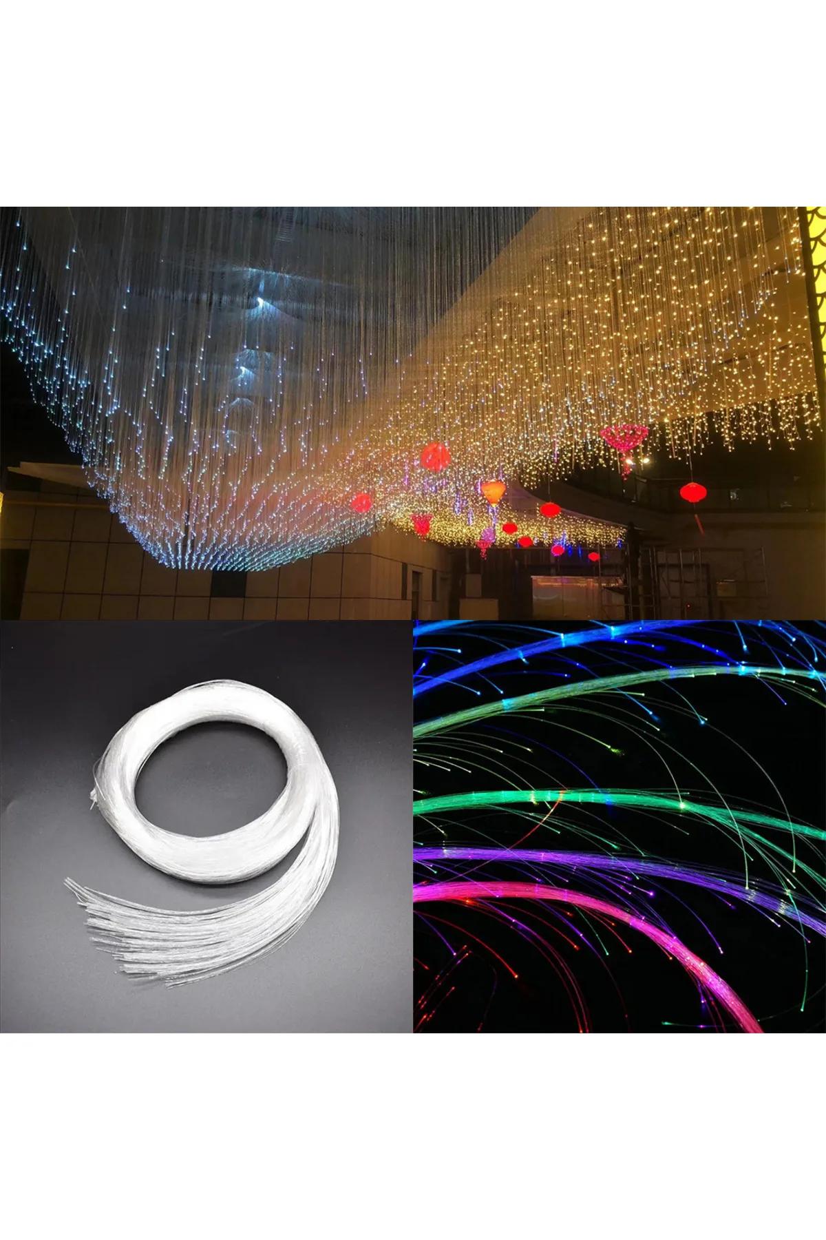 Fiber Optik Şelale, Işık Perdesi, Yağmur Dekor, 500 ADET 3MT 0.75MM KABLO + Animasyonlu IŞIK KAYNAĞI