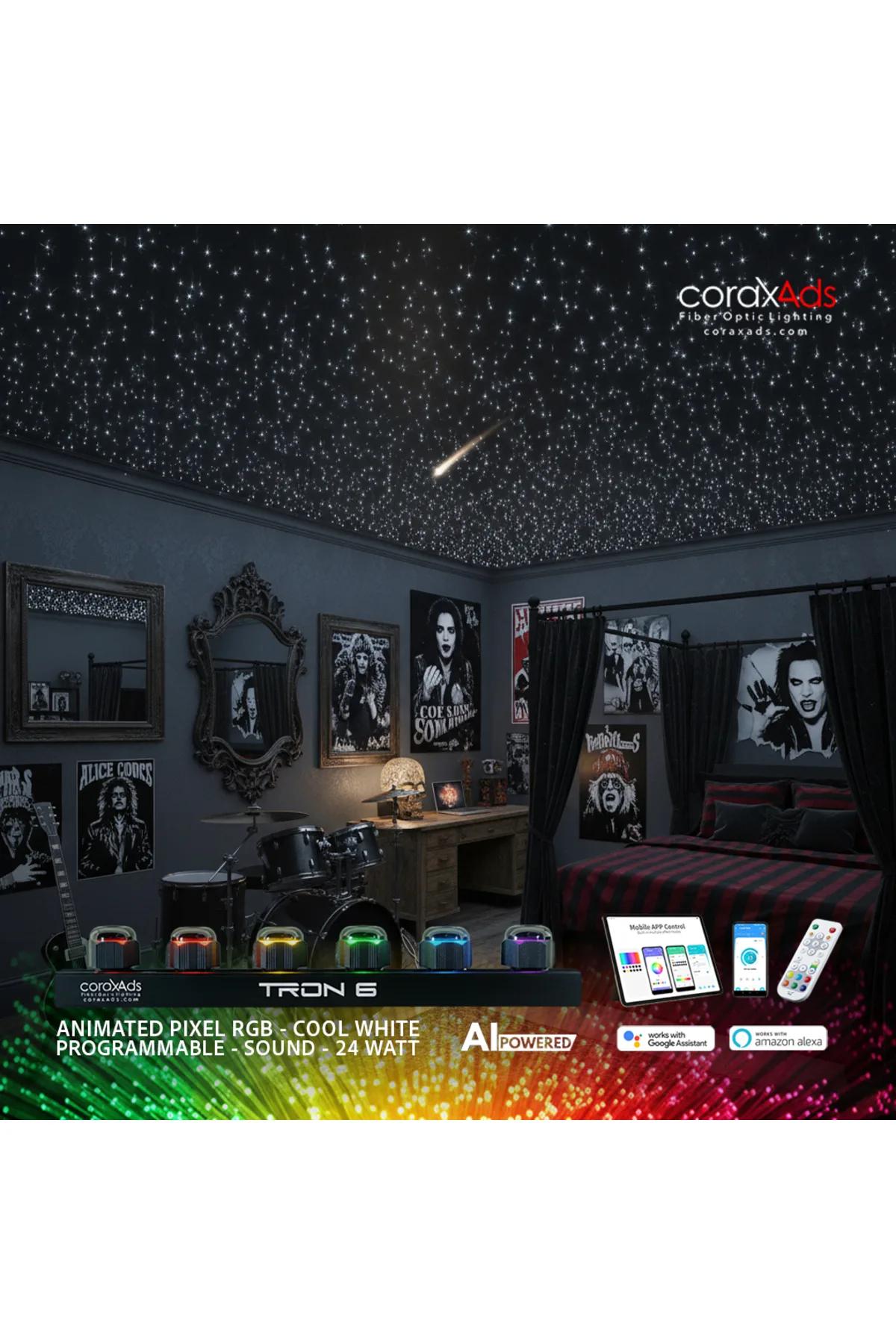 GOTIK GENÇ ODASI AMBİYANS AYDINLATMA FİBER OPTİK YILDIZ TAVAN UYGULAMA SETİ - KAYAN YILDIZLI