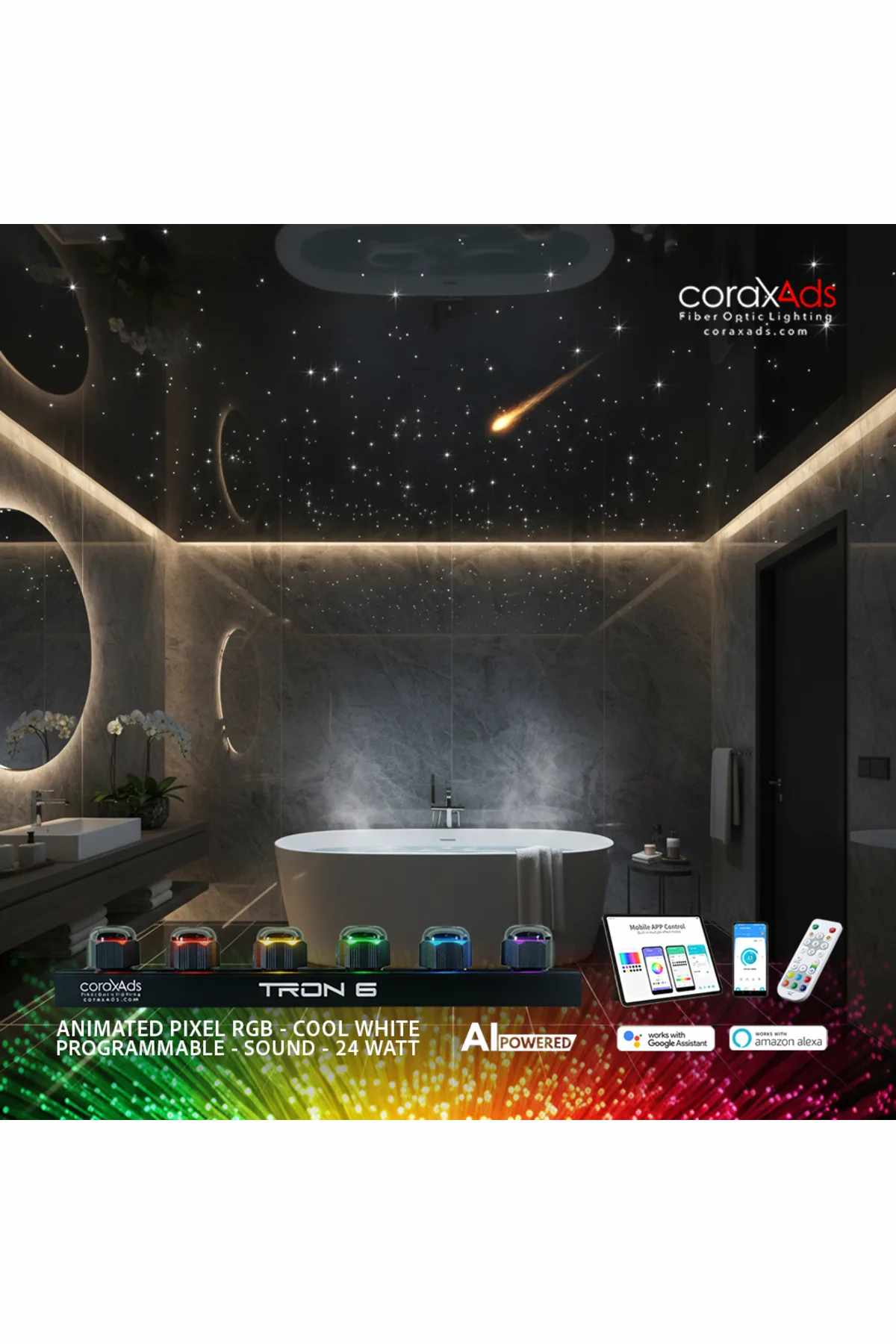 BANYO AMBİYANS AYDINLATMA YILDIZ TAVAN UYGULAMA SETİ - KAYAN YILDIZLI