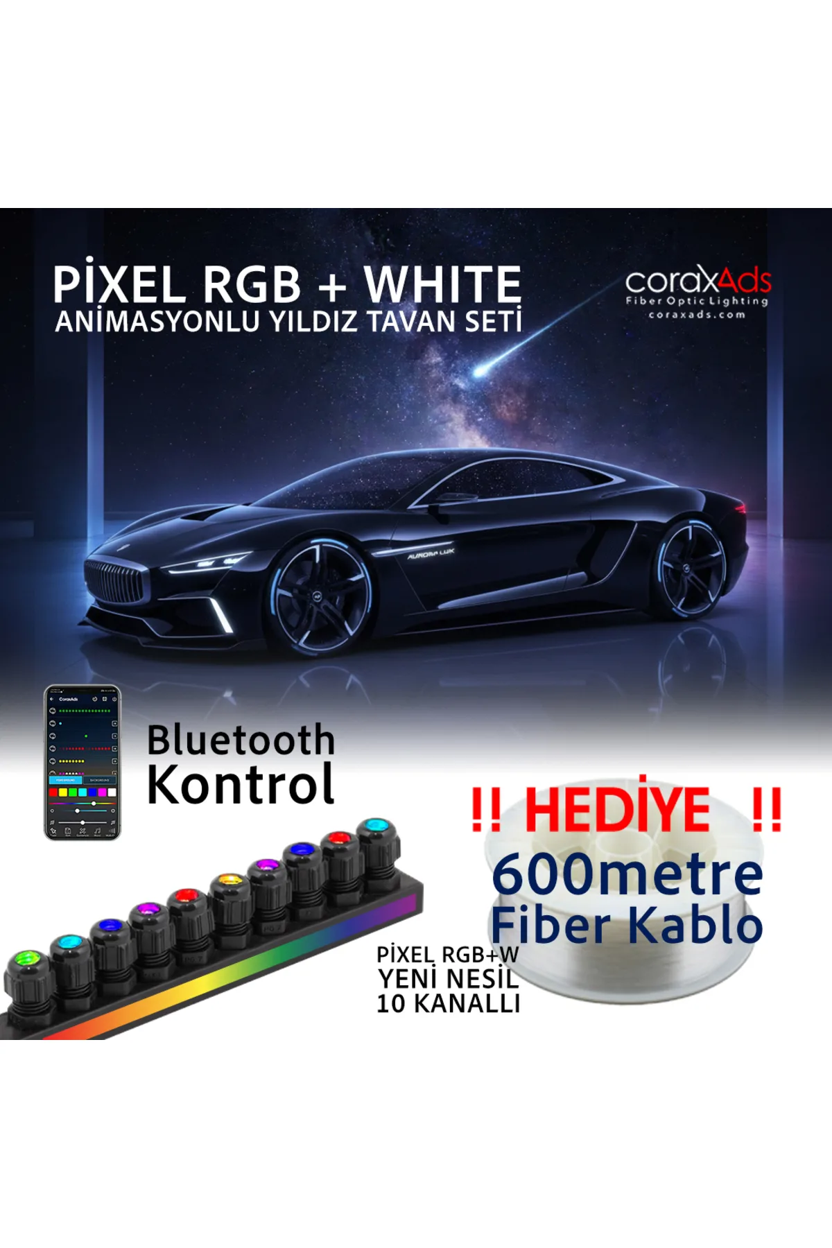 yıldız tavan kaç metrekare kablo gerekir - 10 Çıkışlı ARGB+W + 600 Metre Animasyonlu Ekonomik Yıldız Tavan Uygulama Seti - Hazır Ürün Setleri
