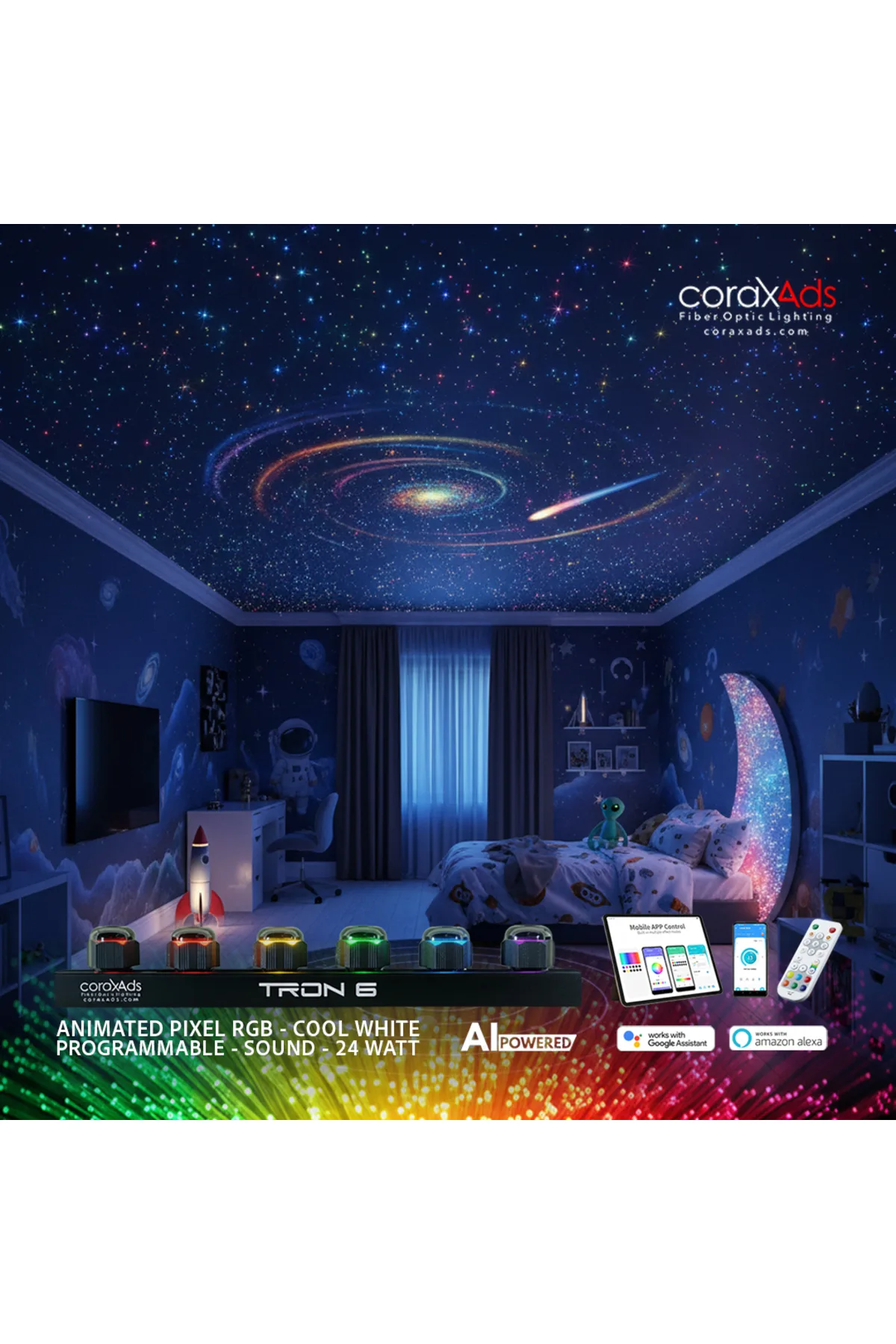 çocuk odası fiber optik aydınlatma seti bileşenleri - ÇOCUK ODASI YILDIZ TAVAN FİBER OPTİK AYDINLATMA SETİ - EKO - Hazır Ürün Setleri